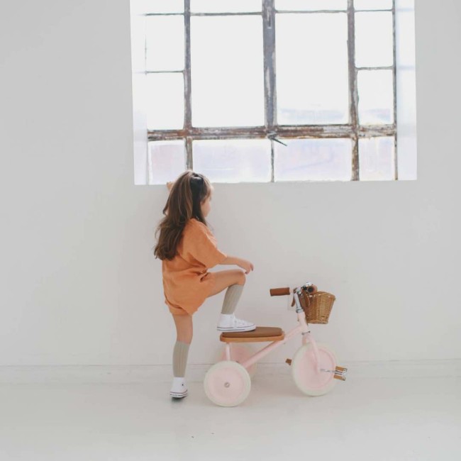 Tricicleta pentru copii cu cosulet din rachita vintage - Pink - Banwood