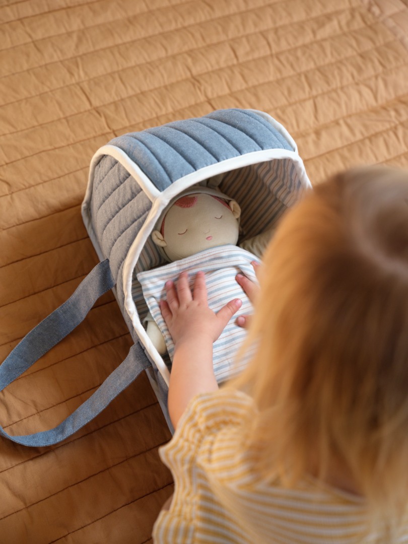 Landou din bumbac organic pentru papusi - Chambray Blue Spruce - Fabelab