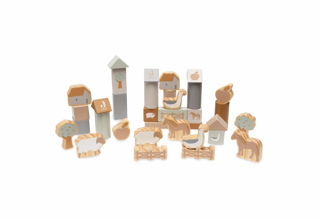 Blocuri din lemn pentru construit cu figurine de la ferma - Farm - Jollein