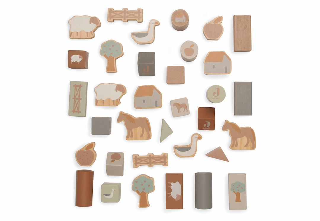 Blocuri din lemn pentru construit cu figurine de la ferma - Farm - Jollein
