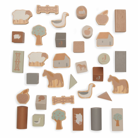Blocuri din lemn pentru construit cu figurine de la ferma - Farm - Jollein Blocuri din lemn pentru construit cu figurine de la ferma - Farm - Jollein