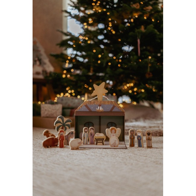 Jucarie din lemn FSC in cutie portabila - Scena nasterii de Craciun - Little Dutch