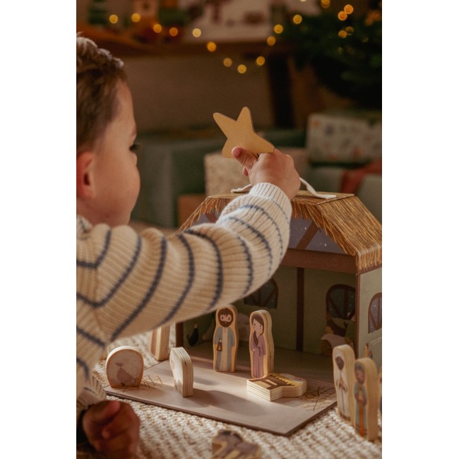 Jucarie din lemn FSC in cutie portabila - Scena nasterii de Craciun - Little Dutch