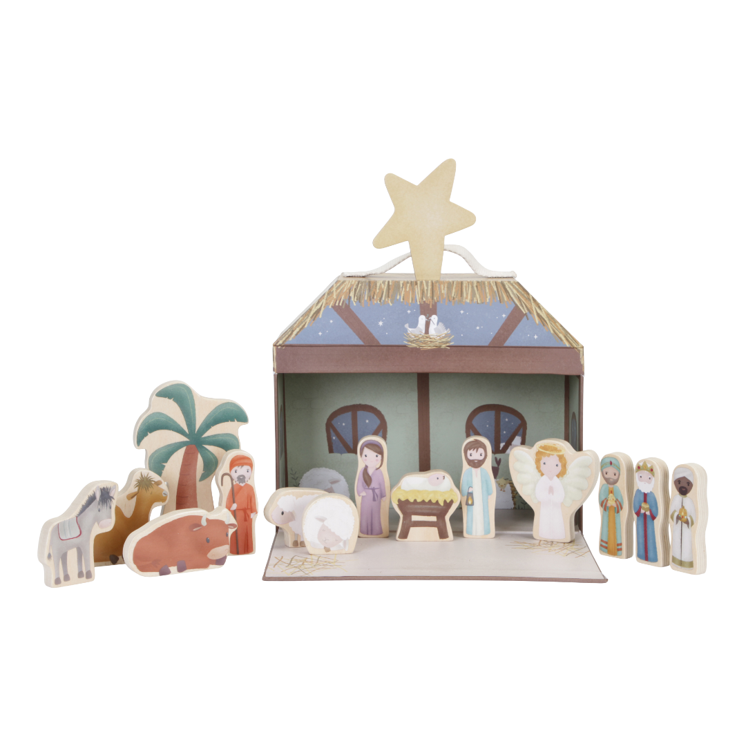 Jucarie din lemn FSC in cutie portabila - Scena nasterii de Craciun - Little Dutch