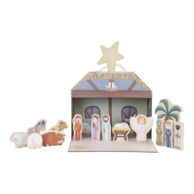 Jucarie din lemn FSC in cutie portabila - Scena nasterii de Craciun - Little Dutch