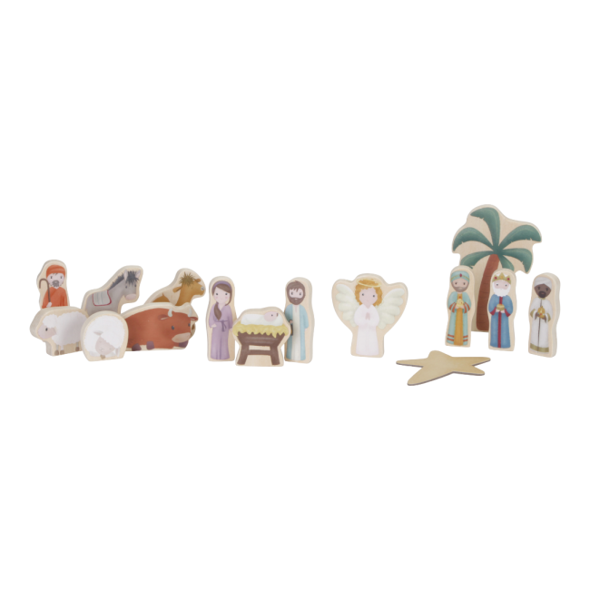 Jucarie din lemn FSC in cutie portabila - Scena nasterii de Craciun - Little Dutch