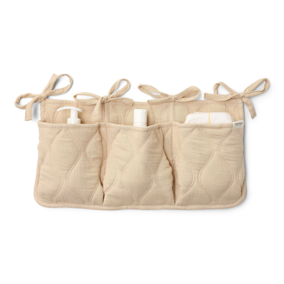 Organizator din bumbac organic pentru patut - Pure Soft Beige - Little Dutch