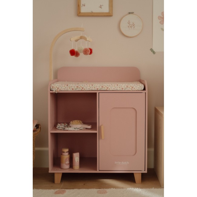 Masa de schimbat scutece cu accesorii pentru papusi - Roz - Little Dutch