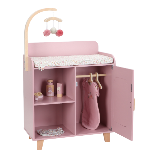 Masa de schimbat scutece cu accesorii pentru papusi - Roz - Little Dutch