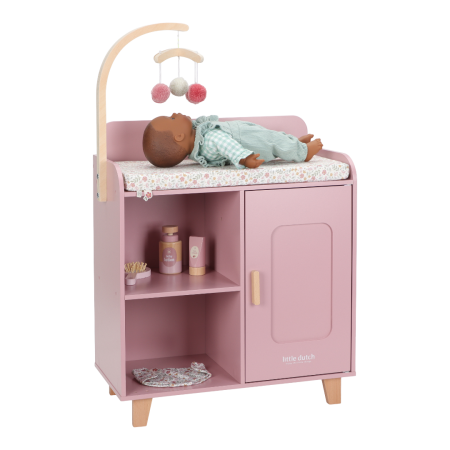 Masa de schimbat scutece cu accesorii pentru papusi - Roz - Little Dutch