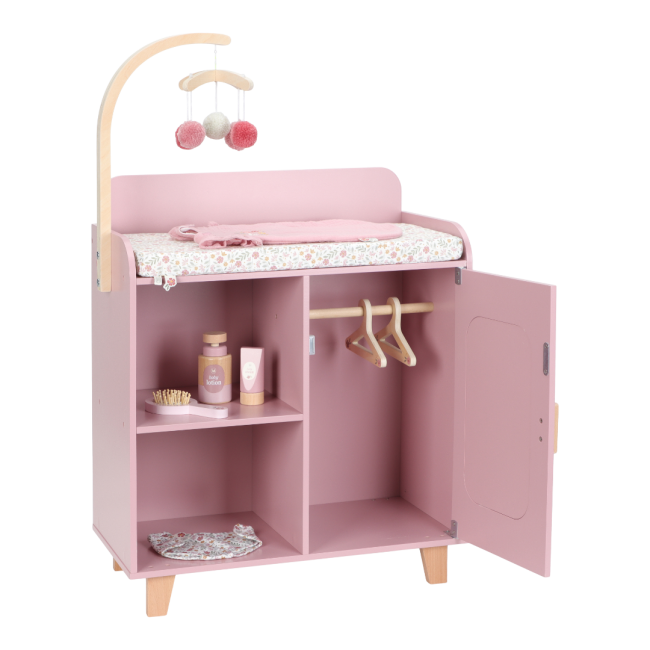 Masa de schimbat scutece cu accesorii pentru papusi - Roz - Little Dutch
