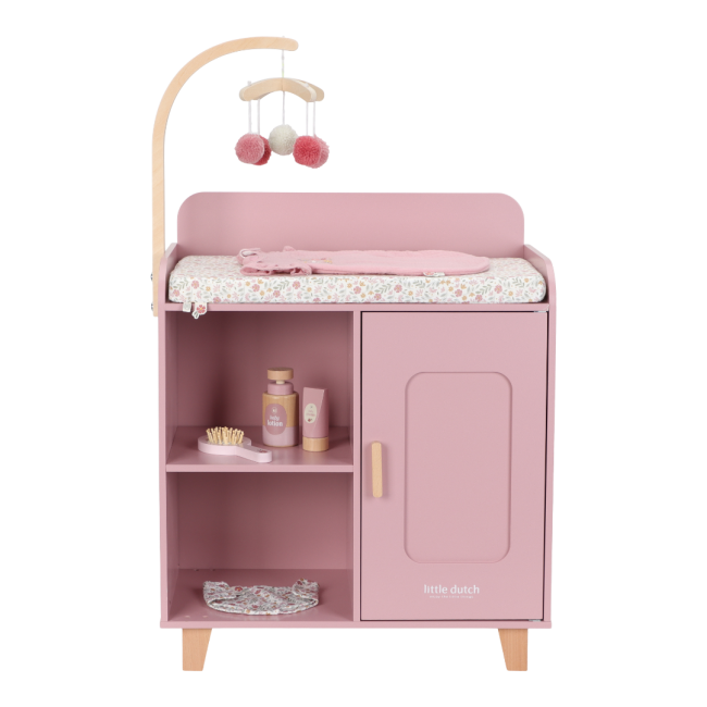 Masa de schimbat scutece cu accesorii pentru papusi - Roz - Little Dutch