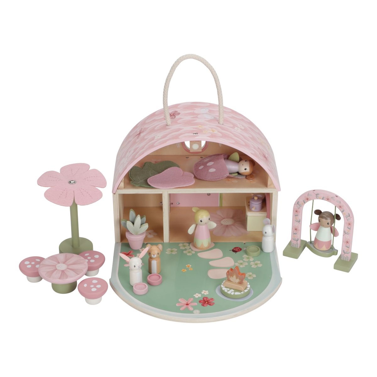 Casuta de papusi portabila cu zane si mobilier din lemn FSC - Fairy Garden - Little Dutch