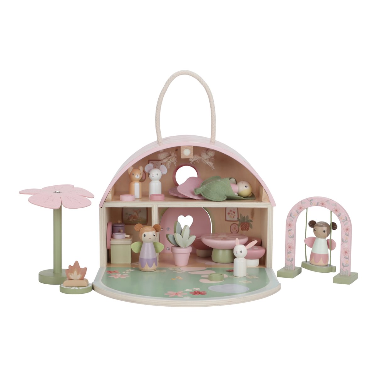 Casuta de papusi portabila cu zane si mobilier din lemn FSC - Fairy Garden - Little Dutch