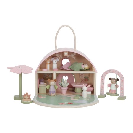 Casuta de papusi portabila cu zane si mobilier din lemn FSC - Fairy Garden - Little Dutch