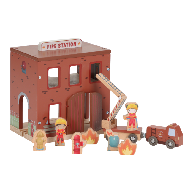 Statie de pompieri cu figurine din lemn FSC - Little Dutch