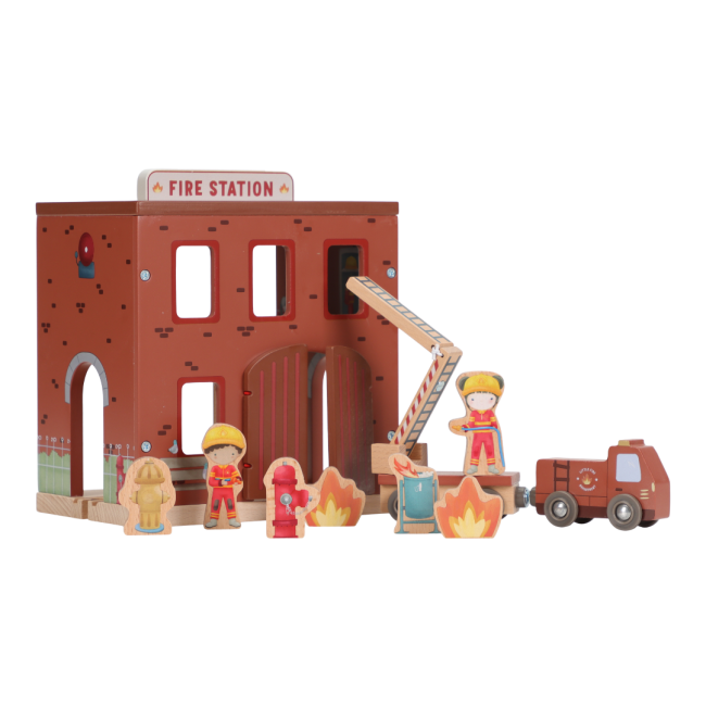 Statie de pompieri cu figurine din lemn FSC - Little Dutch