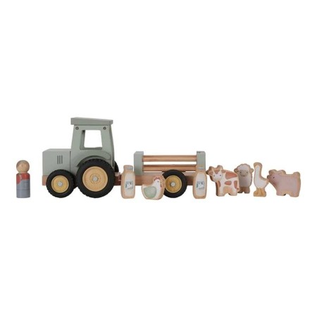 Tractor din lemn FSC cu remorca - Little farm - Little Dutch