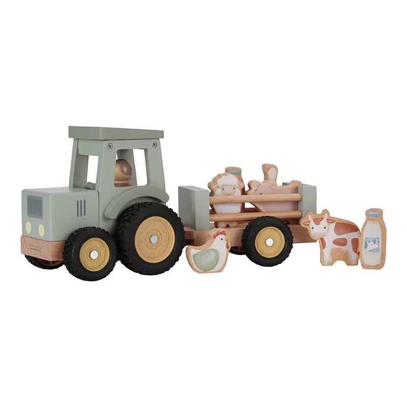 Tractor din lemn FSC cu remorca - Little farm - Little Dutch