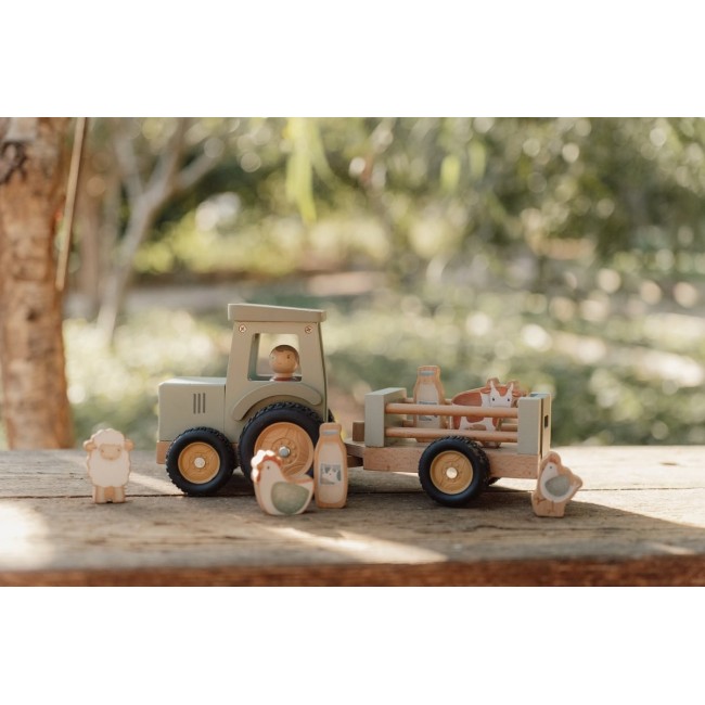 Tractor din lemn FSC cu remorca - Little farm - Little Dutch Tractor din lemn FSC cu remorca - Little farm - Little Dutch
