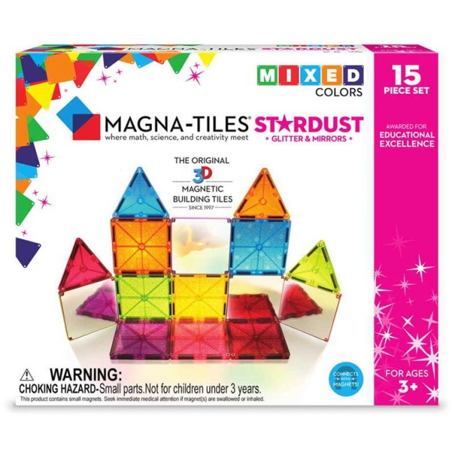 Magna-Tiles Stardust 15 piese - piese magnetice cu sclipici si oglinzi