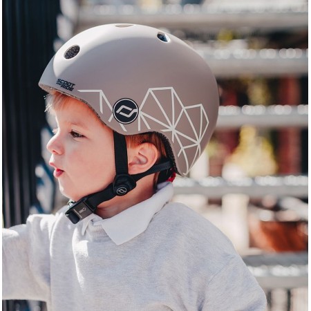 Casca de protectie pentru copii cu sistem de reglare magnetic cu led - XXS-S, 45-51 cm - 1 an+ -  Brown Lines - Scoot & Ride