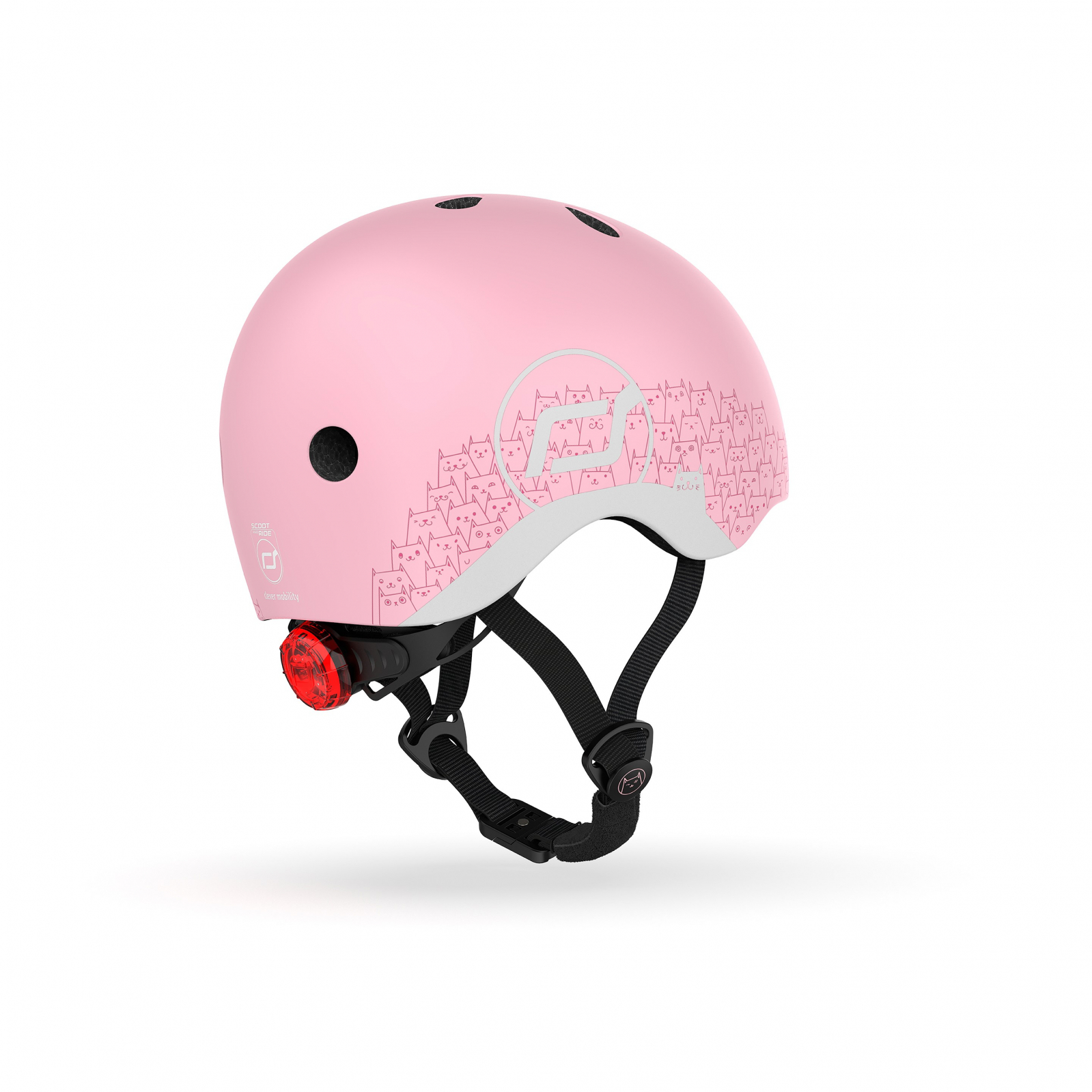 Casca de protectie pentru copii cu sistem de reglare magnetic cu led - XXS-S, 45-51 cm - 1 an+, Rose Reflectorizant - Scoot & Ride