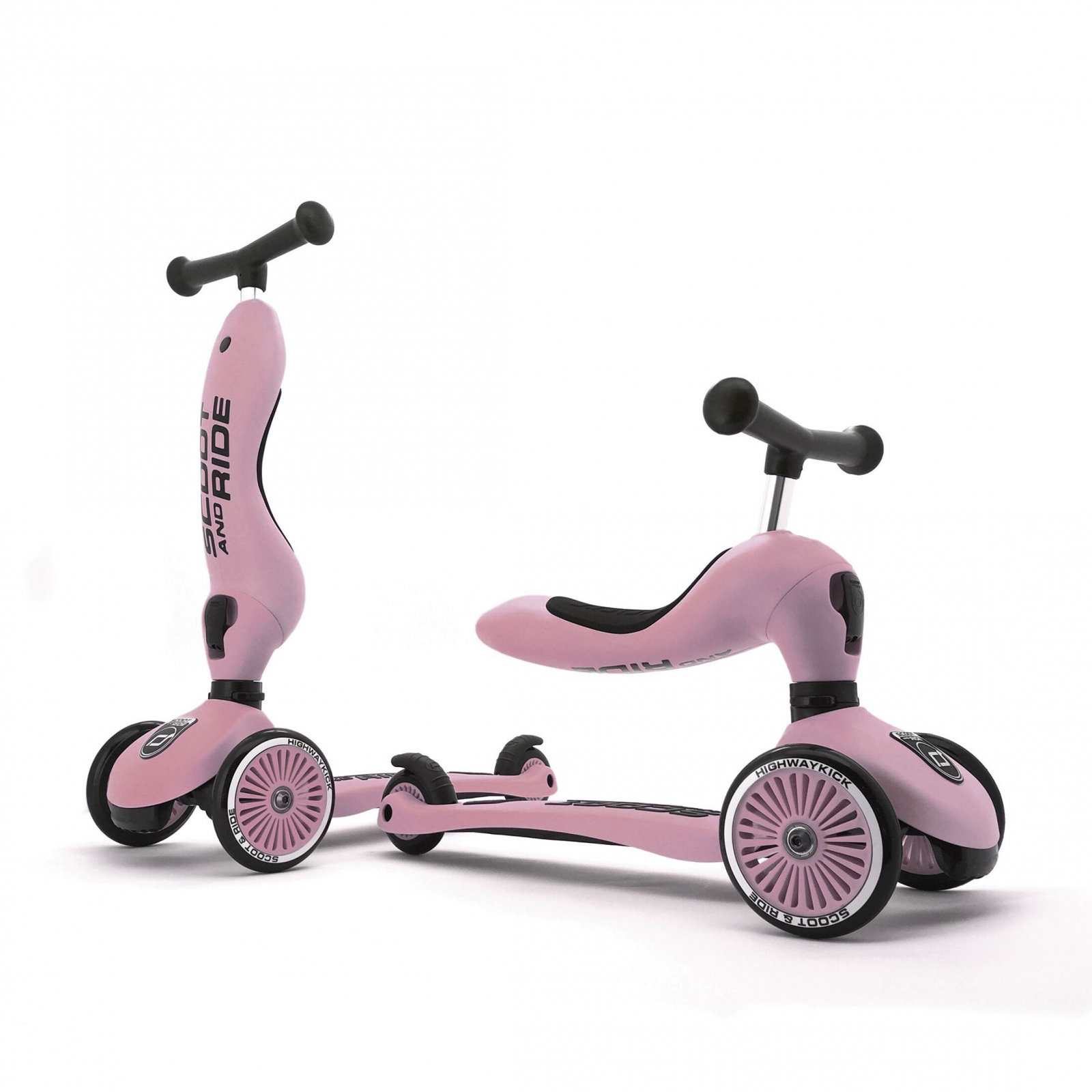 Trotineta copii cu sezut - transformabila 2in1 - HighwayKick 1 Rose, 1-5 ani, pana la 50 kg - Scoot & Ride