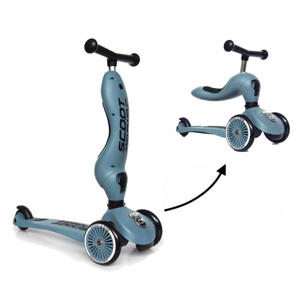Trotineta copii cu sezut - transformabila 2in1 - HighwayKick 1 Steel, 1-5 ani, pana la 50 kg -  Scoot & Ride