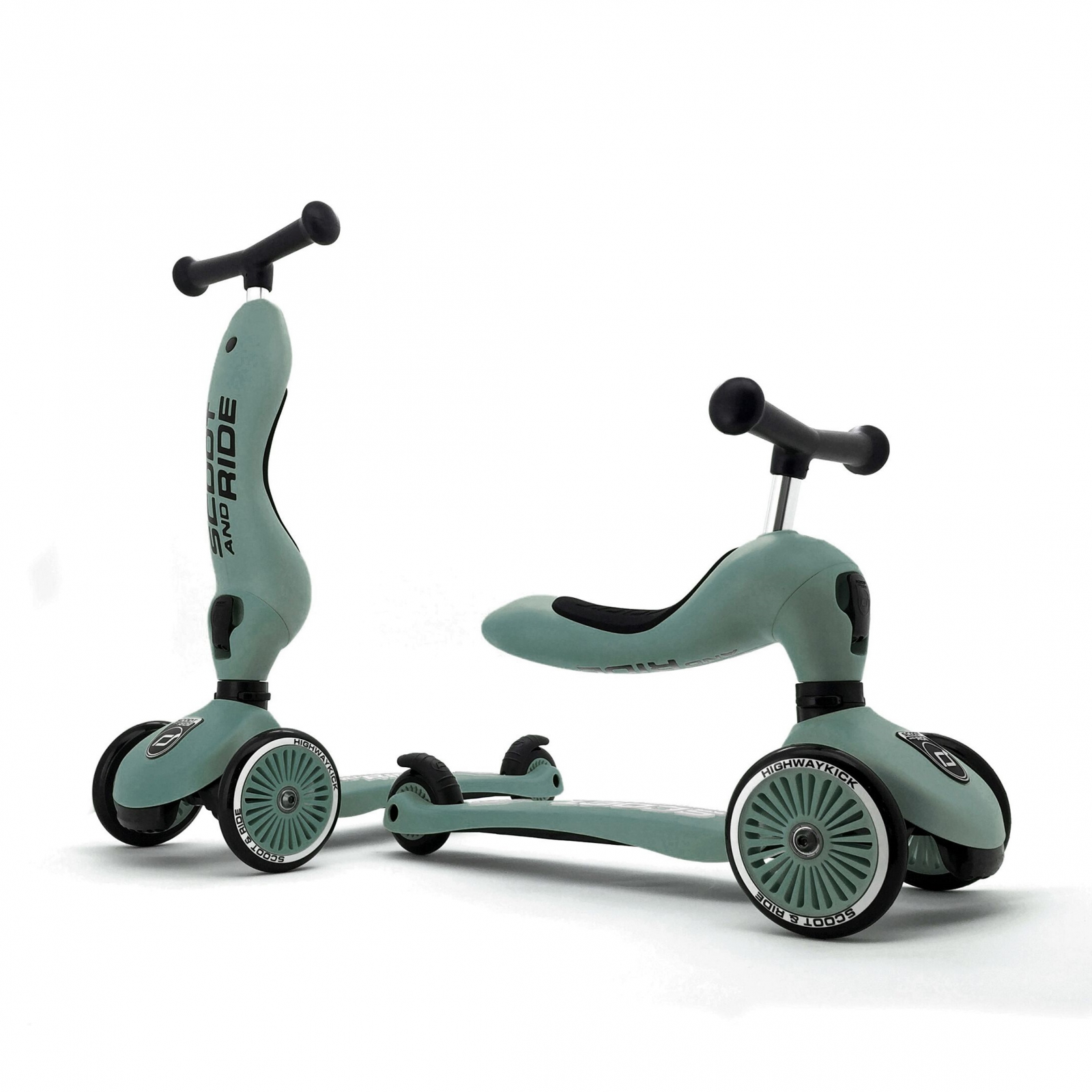 Trotineta copii cu sezut - transformabila 2in1 - HighwayKick 1 Forest, 1-5 ani, pana la 50 kg - Scoot & Ride