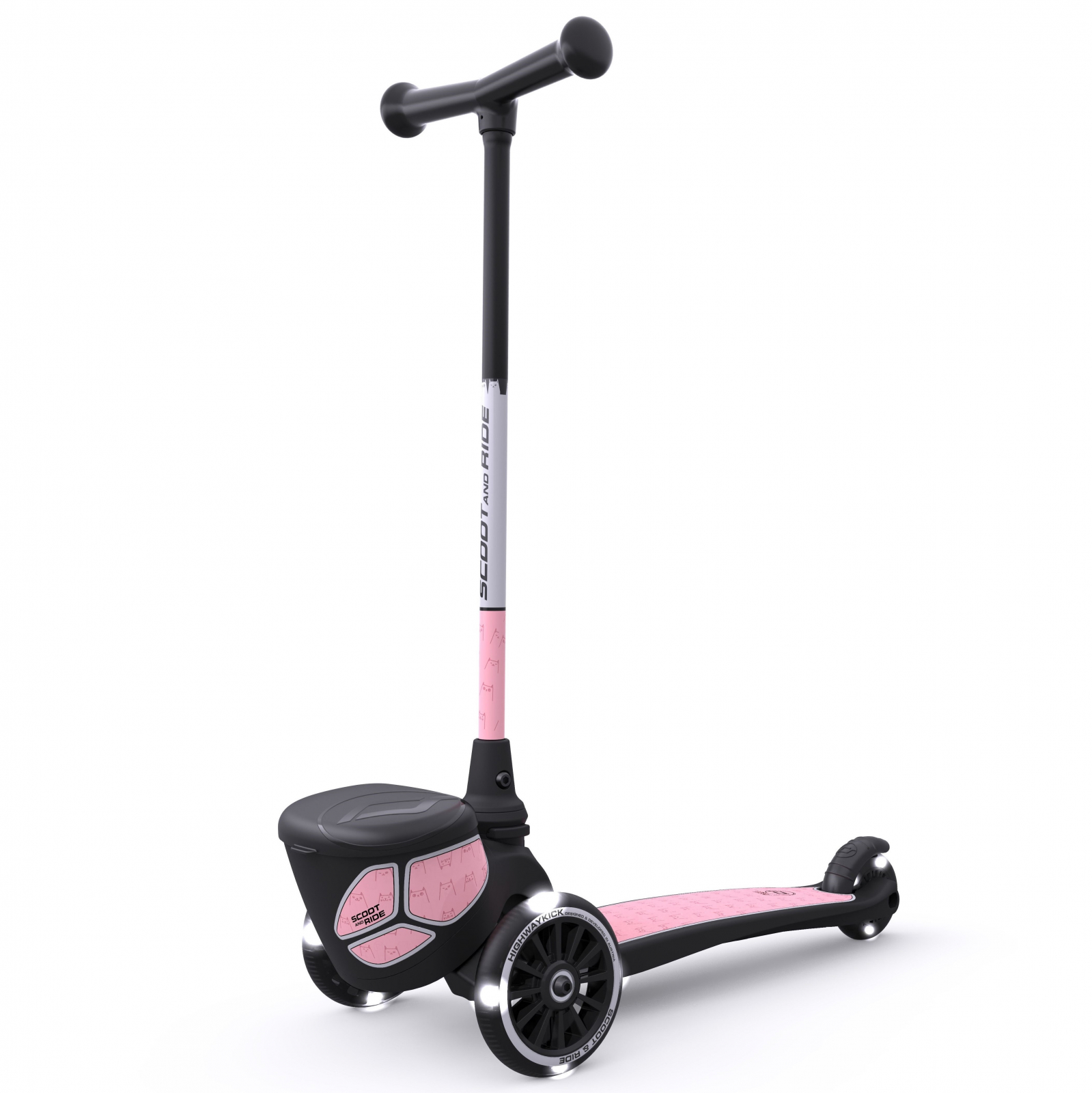 Trotineta copii pliabila cu roti luminoase - suport jucarie - Highwaykick 2 Lifestyle Rose Reflectorizant - 2 ani +, pana la 50 kg - Scoot & Ride