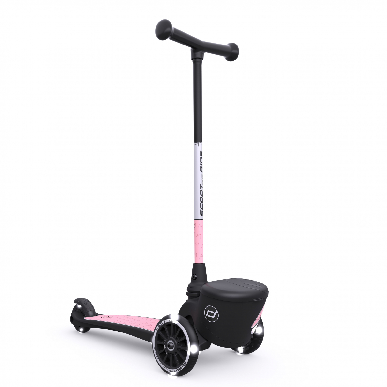 Trotineta copii pliabila cu roti luminoase - suport jucarie - Highwaykick 2 Lifestyle Rose Reflectorizant - 2 ani +, pana la 50 kg - Scoot & Ride