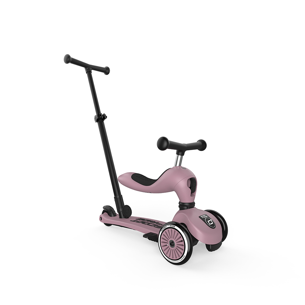 Trotineta copii cu sezut si maner - transformabila 3in1 - Highwaykick 1 Push and Go Wildberry, 1-5 ani, pana la 50 kg - Scoot & Ride