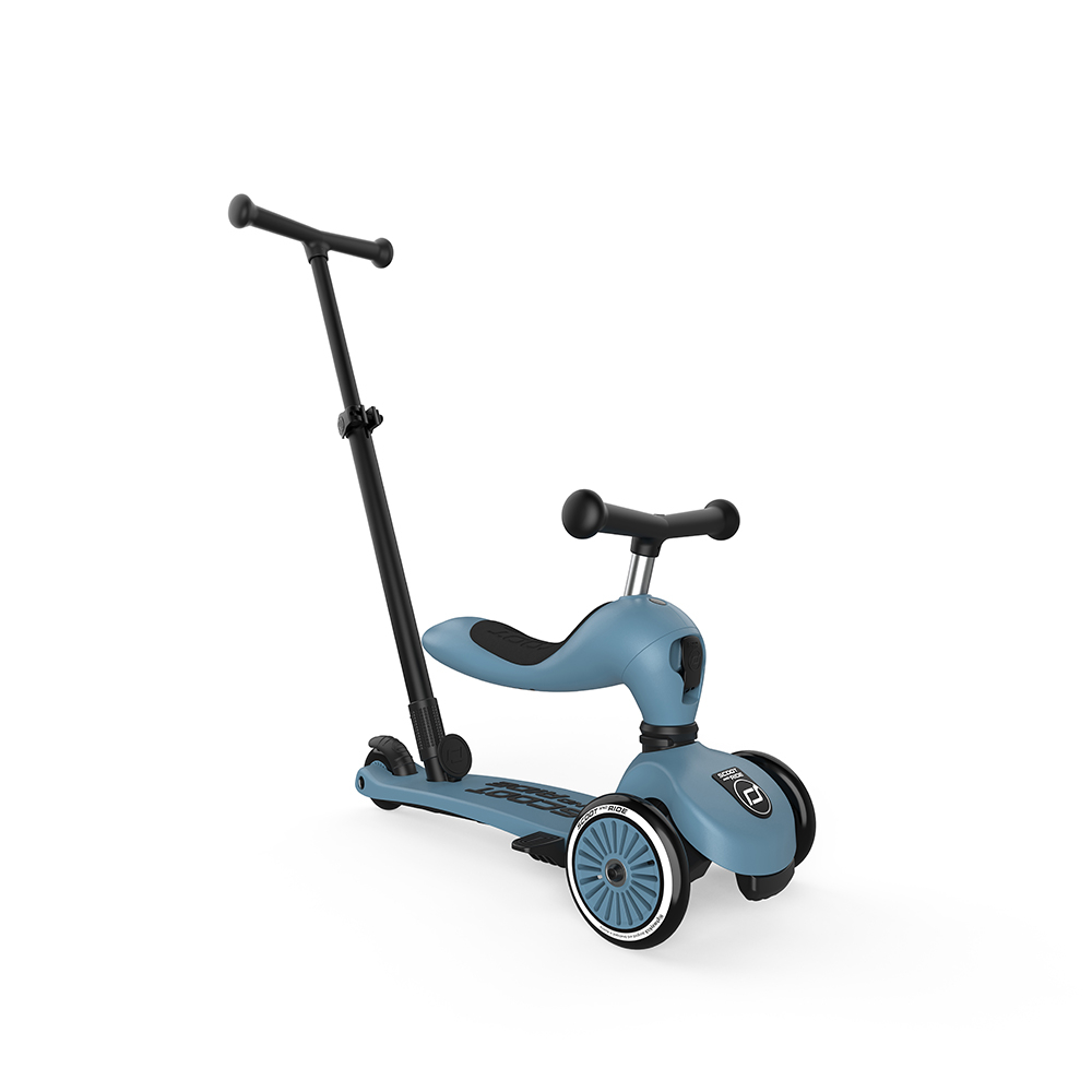 Trotineta copii cu sezut si maner - transformabila 3in1 - Highwaykick 1 Push and Go Steel, 1-5 ani, pana la 50 kg - Scoot & Ride