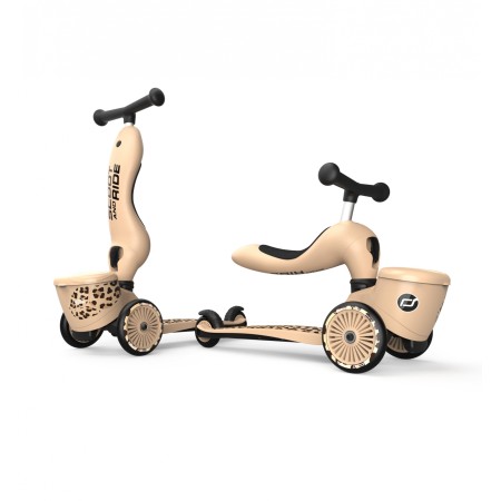 Trotineta copii cu sezut si suport jucarie - transformabila 2in1 - HighwayKick 1 Lifestyle Leopard, 1-5 ani, pana la 50 kg - Scoot & Ride