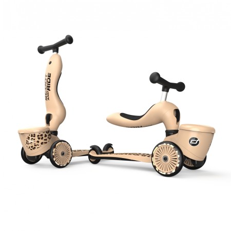 Trotineta copii cu sezut si suport jucarie - transformabila 2in1 - HighwayKick 1 Lifestyle Leopard, 1-5 ani, pana la 50 kg - Scoot & Ride