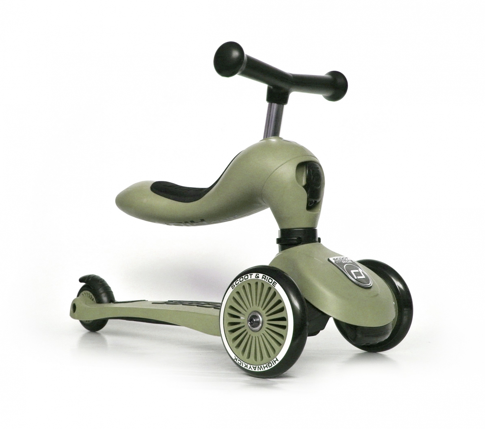 Trotineta copii cu sezut - transformabila 2in1 - HighwayKick 1 Olive, 1-5 ani, pana la 50 kg - Scoot & Ride