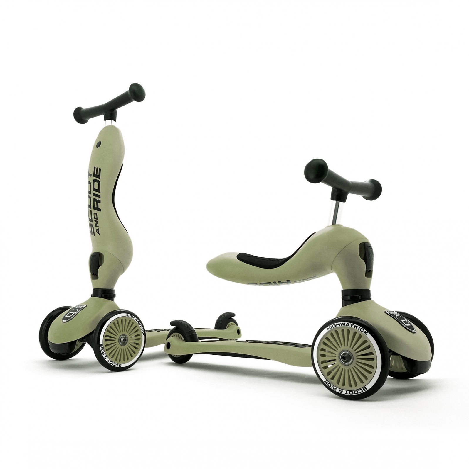 Trotineta copii cu sezut - transformabila 2in1 - HighwayKick 1 Olive, 1-5 ani, pana la 50 kg - Scoot & Ride