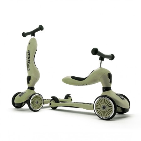 Trotineta copii cu sezut - transformabila 2in1 - HighwayKick 1 Olive, 1-5 ani, pana la 50 kg - Scoot & Ride