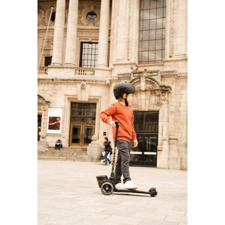 Set Trotineta copii pliabila cu roti luminoase si suport jucarie -  Highwaykick 2 Black Gold Limited - 2 ani +, pana la 50 kg + Casca de protectie S-M, 51-55 cm, 3 ani+, Scoot & Ride