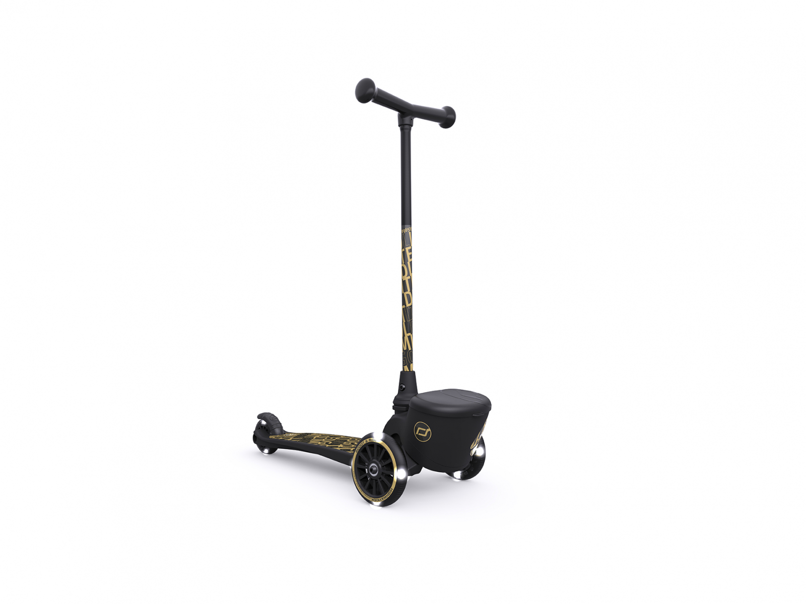 Trotineta copii pliabila cu roti luminoase - suport jucarie - Highwaykick 2 Black Gold Limited - 2 ani +, pana la 50 kg - Scoot & Ride