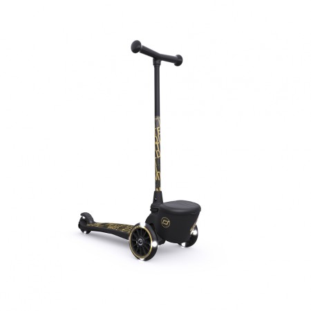 Trotineta copii pliabila cu roti luminoase - suport jucarie - Highwaykick 2 Black Gold Limited - 2 ani +, pana la 50 kg - Scoot & Ride