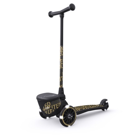 Trotineta copii pliabila cu roti luminoase - suport jucarie - Highwaykick 2 Black Gold Limited - 2 ani +, pana la 50 kg - Scoot & Ride