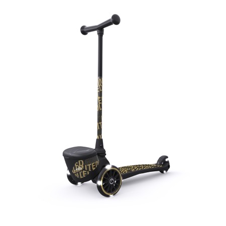 Trotineta copii pliabila cu roti luminoase - suport jucarie - Highwaykick 2 Black Gold Limited - 2 ani +, pana la 50 kg - Scoot & Ride