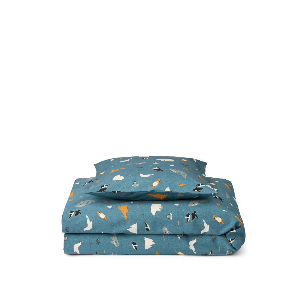 Lenjerie de pat pentru bebelusi din bumbac organic - 70 x 100 cm - Carmen Arctic Sea/Ocean View - Liewood