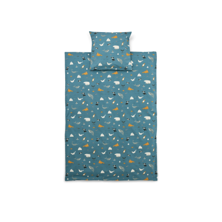 Lenjerie de pat pentru bebelusi din bumbac organic - 70 x 100 cm - Carmen Arctic Sea/Ocean View - Liewood