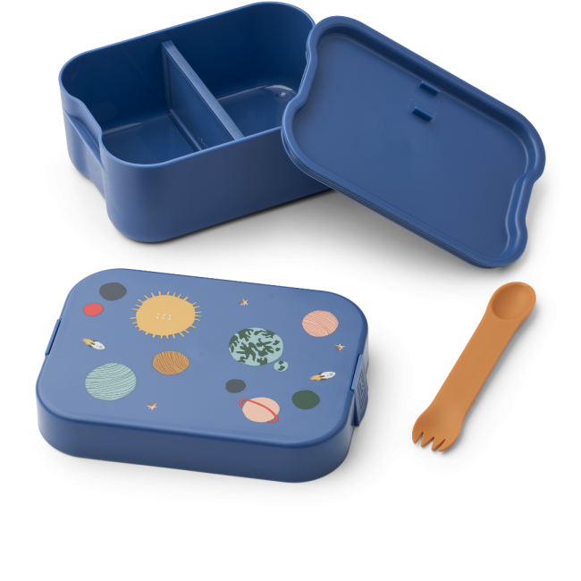 Caserola compartimentata din tritan cu capac din silicon si tacam inclus - Kamil Classic Navy - Liewood