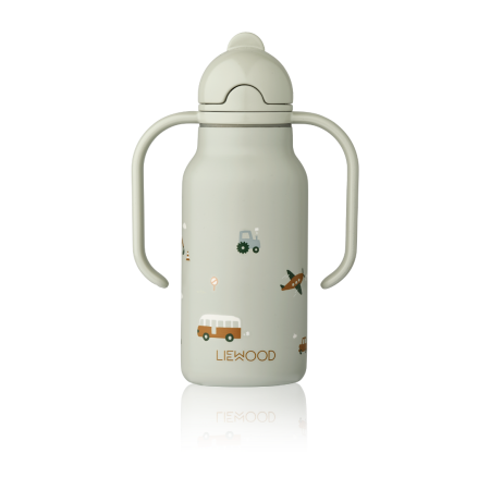 Sticla pentru apa cu pai - Kimmie Vehicles/Dove blue - Liewood