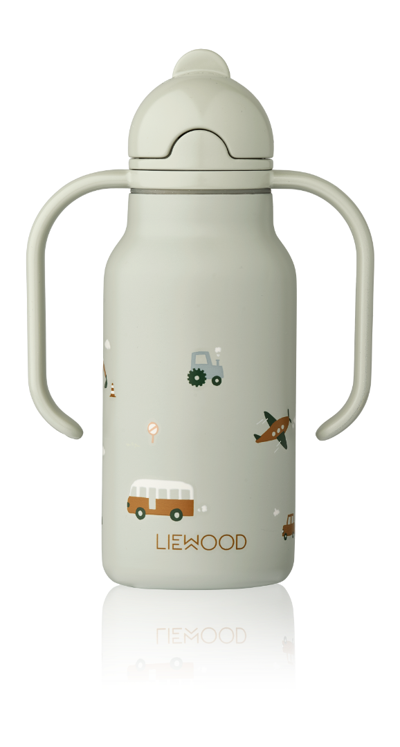 Sticla pentru apa cu pai - Kimmie Vehicles/Dove blue - Liewood