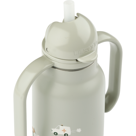 Sticla pentru apa cu pai - Kimmie Vehicles/Dove blue - Liewood